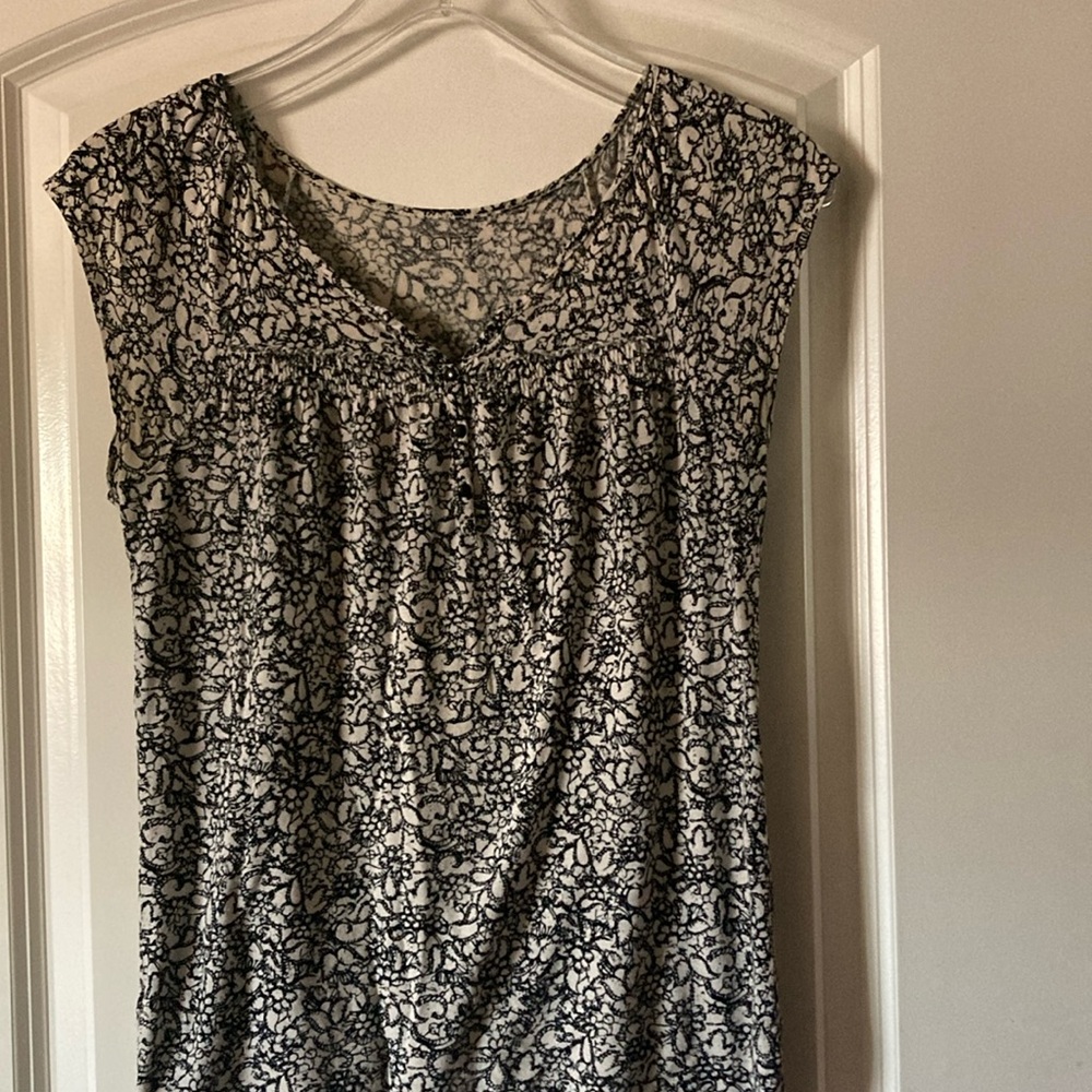 Loft Black and White Patterned Henley